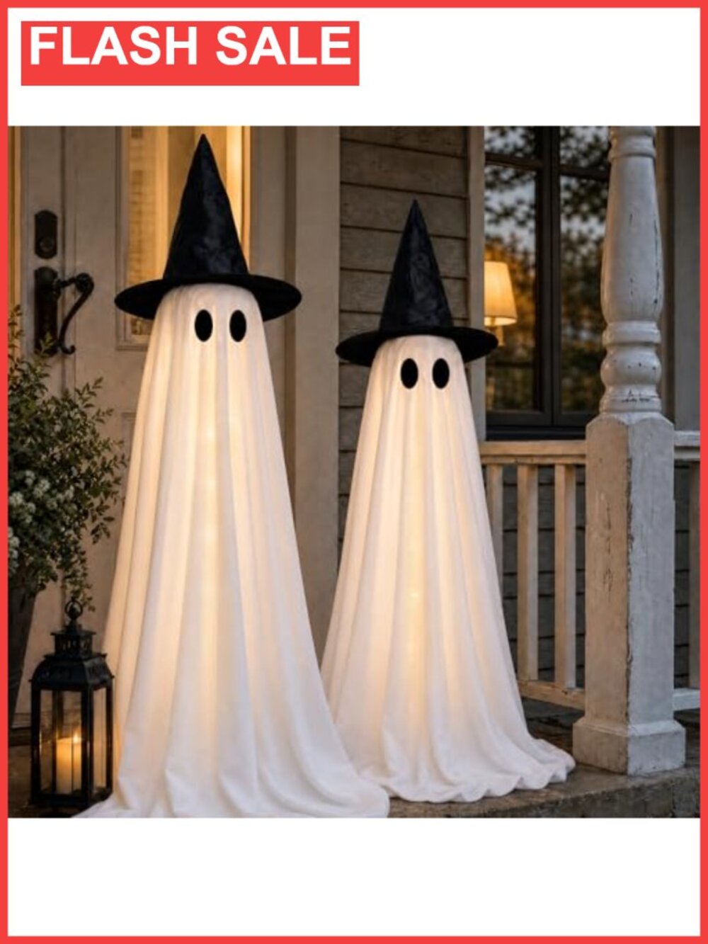 2 Pack Light Up Ghost Halloween Yard Decor Adjustable 2.4-4.5 Ft Metal Tripod